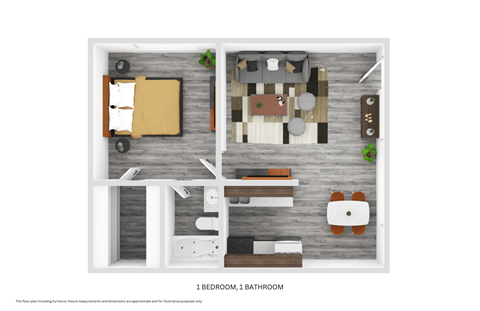 Floor plan for 1 bed, 1 bath, 500 sqft